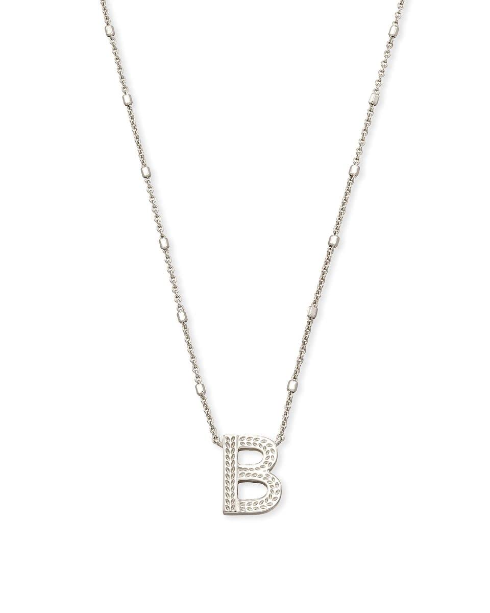 Kendra Scott Letter B Pendant Necklace for Women, Fashion Jewelry, Rhodium-Plated Brass, Rhodium Metal, Letter B