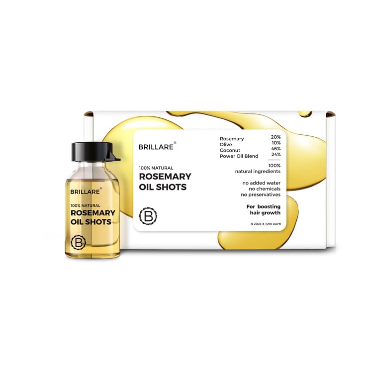 Brillare 20% Rosemary Oil Shots For Rapid Hair Growth | Improves Thickness | Controls Hair Fall & Nourishes Scalp | 100% Natural