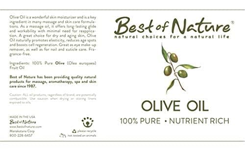Best Of Nature 100% Pure Olive Massage & Body Oil - Cold Pressed, Unscented Moisturizer For Skin & Hair, Bath Oil, Bulk Size