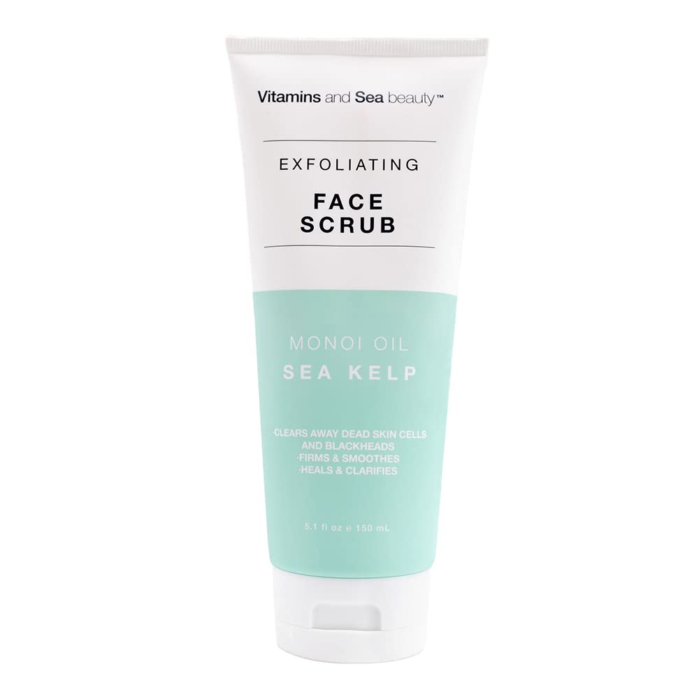 Vitamins and Sea Beauty, Hydrating Exfoliating Face Cleansing Wash Scrub, Deep Pore Cleanser with Monoi Oil and Sea Kelp Seaweed