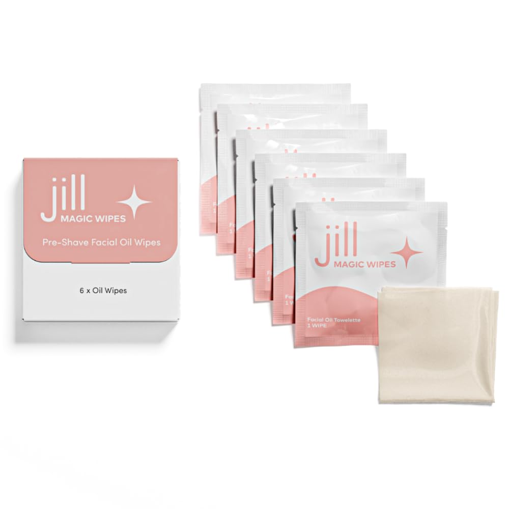 Jill Magic Wipes Pre Shave Dermaplane Oil Wipes for Face 6 Pack | Step 1 to Dermaplane Kit by Jill | Vitamin E, Squalane, Argan 