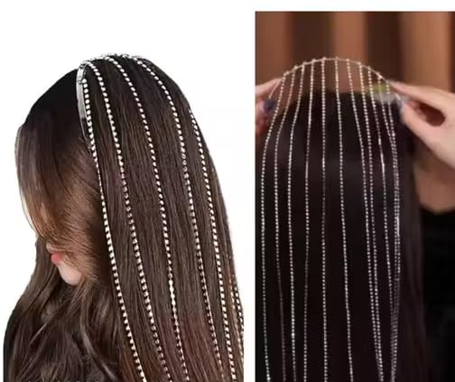 Pmw  Shine Long Silvertassel Hairband Rhine Stone Metal Head Band Shine Long Tassel Headband Rhinestone Silvermetal Hairband Sh