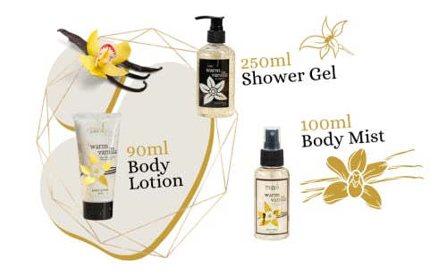 Bath And Body Gift Basket For Women And Men - 8 Piece Set Of Warm Vanilla Bath & Body Collection Gift Basket, Includes Shower Ge