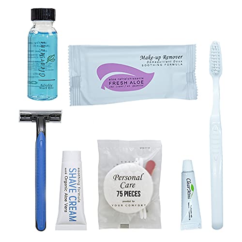 Personal Care Travel Size Toiletries 1-Shoppe All-In-Kit Hotel Amenities Bulk Travel Shaving Set, Toothbrush & Paste, Mouthwash,