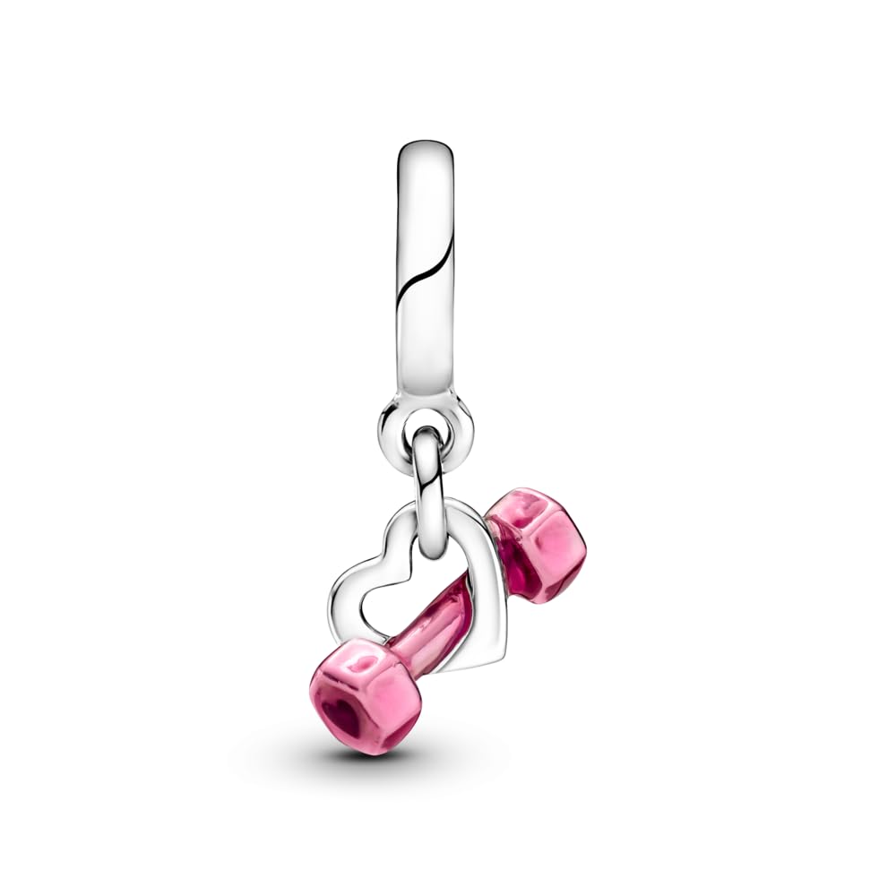 Pandora Dumbbell & Heart Dangle Charm - Compatible Moments Bracelets - Jewelry for Women - Gift for Women - Made with Sterling S