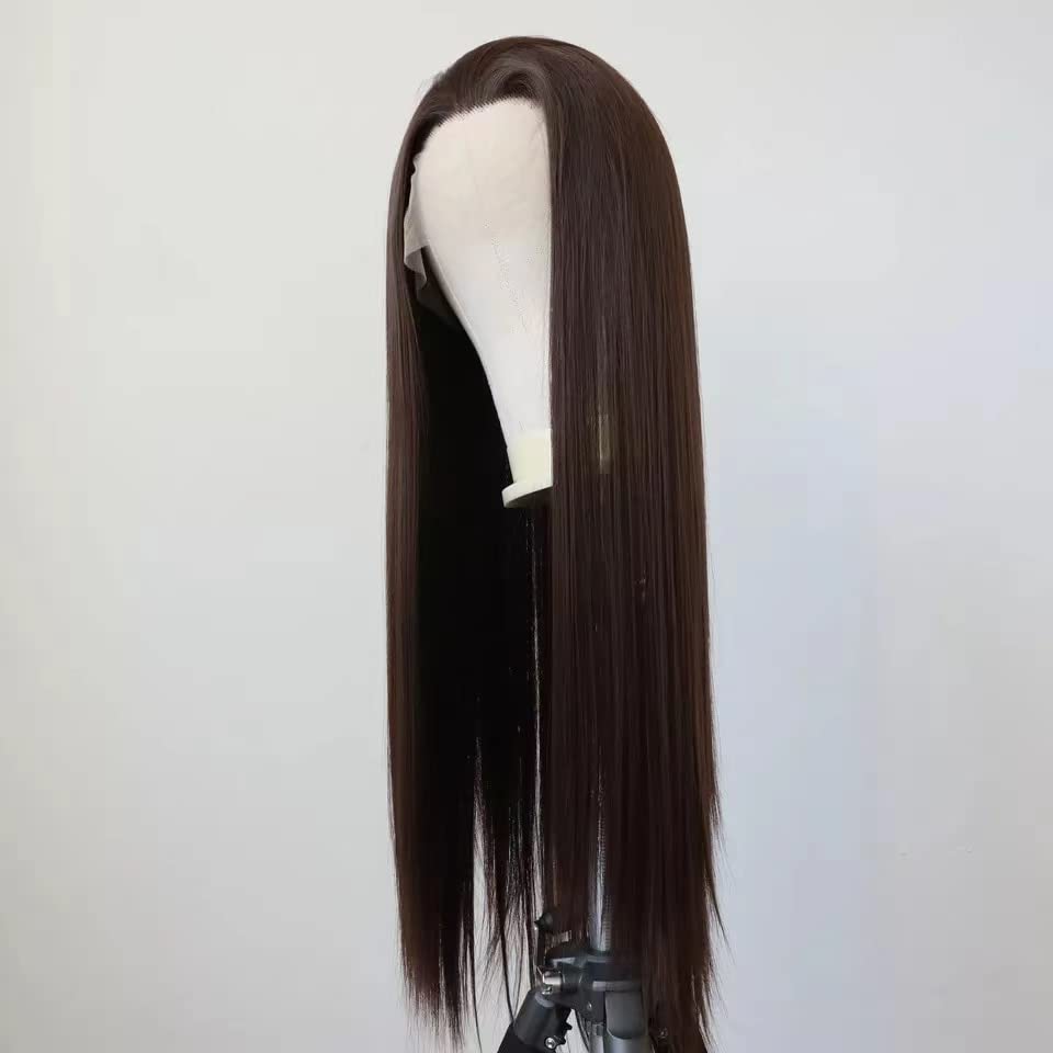 Wxhwcx Long Brown Synthetic Lace Front Wig Realistic Looking Long Straight Free Part Lace Front Wig For Womens Daily Wigs 24Inch
