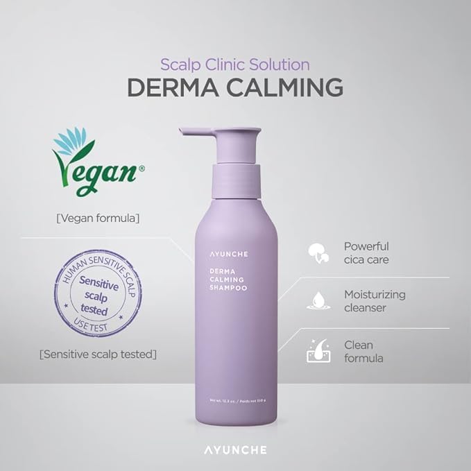 Ayunche Derma Calming Shampoo 7.1Oz [For Dry & Sensitive Scalp] | Gentle Hydrating Scalp Care | Strengthen Scalp Barrier | Vegan