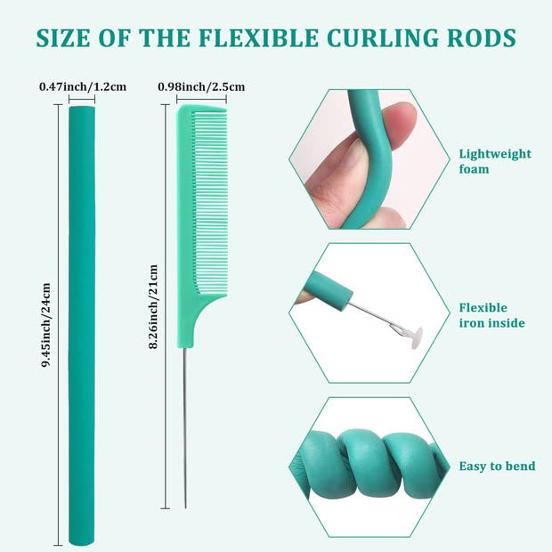 40Pcs Flexible Curling Rods Set - No Heat Hair Rollers For Short & Long Hair, Twist Foam Rollers With Comb (Colors Random)