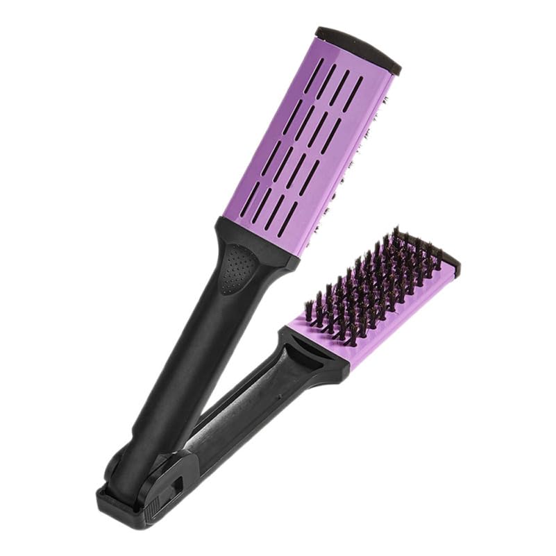 NOLITOY V Shaped Hair Straightener Comb Dual Sided Boar Bristle Brush for Women Faster Styling Pressing Clamp Tool Small Hot Fri