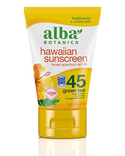 Alba Botanica Sunscreen Lotion Spf 45, Green Tea, 4 Oz