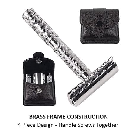 Parker 4 Piece Travel Safety Razor & Leather Case - A great Travel Safety Razor that is also excellent for Everyday Use!