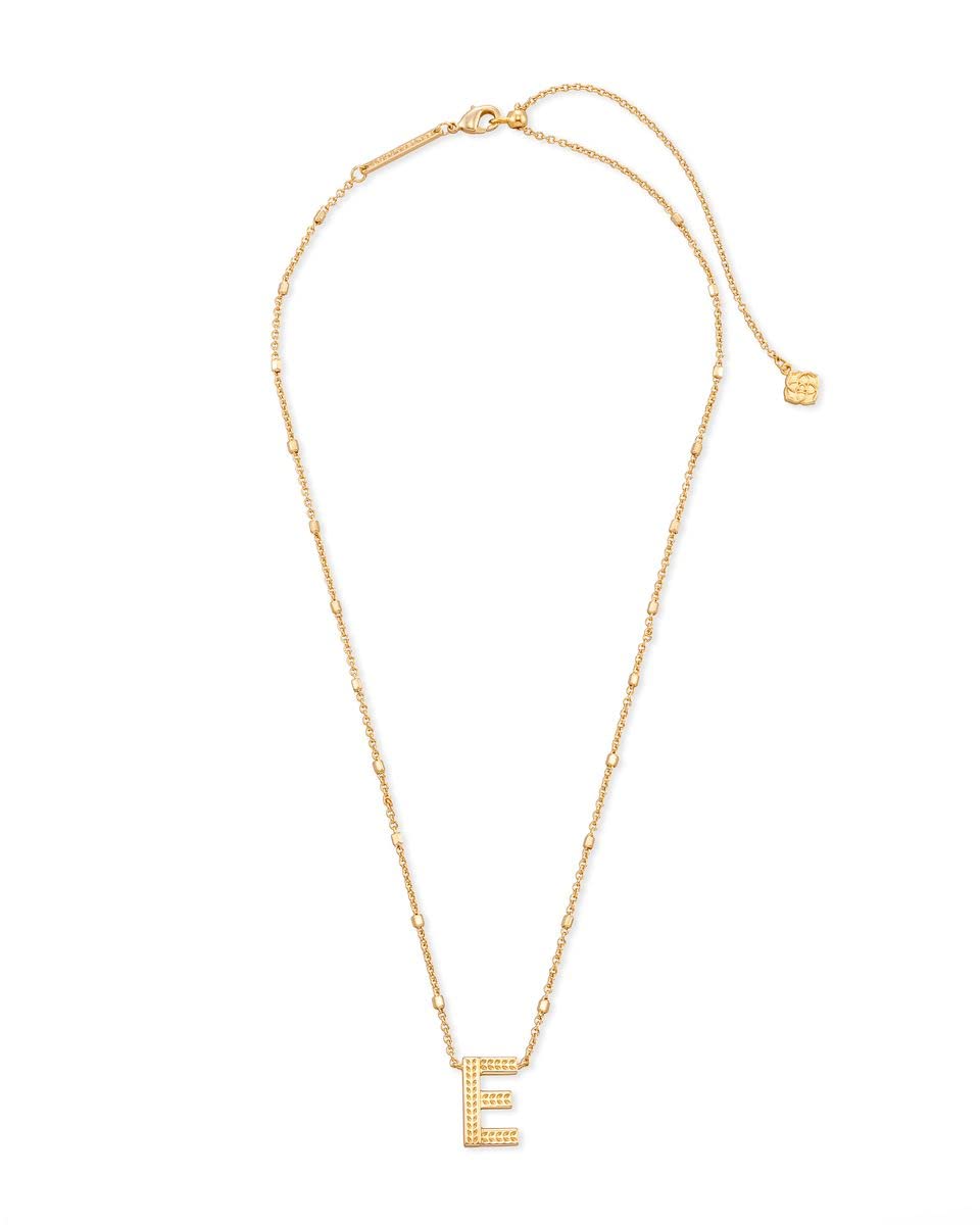 Kendra Scott Letter E Pendant Necklace for Women, Fashion Jewelry, 14k Gold-Plated Brass, Gold Metal, Letter E