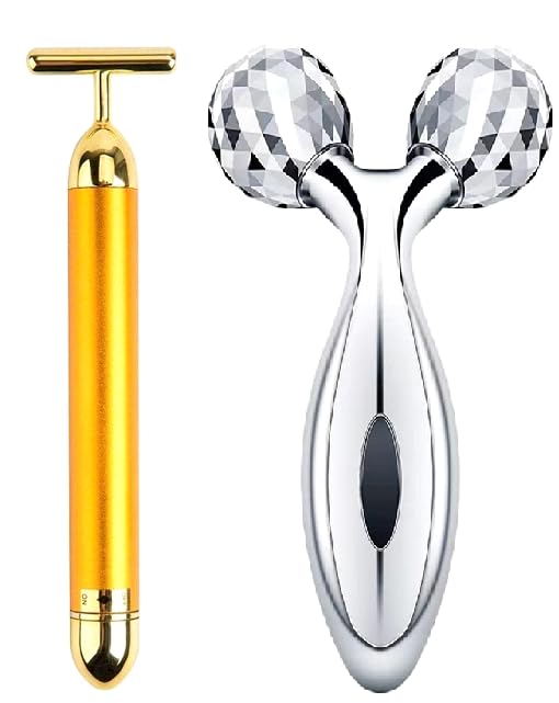 Mirariya 24K Gold Energy Beauty Bar Electric Vibration Facial Massage V Shape Roller Waterproof Face Skin Care TShaped Anti Wri