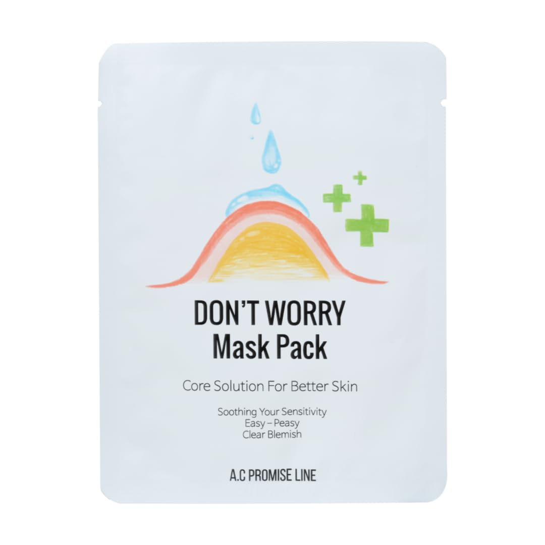 A.C PROMISE LINE Dont Worry Mask Pack, Soothing Sheet Mask for Sensitive and AcneProne Skin, After Sun Care, Blemish Control, 