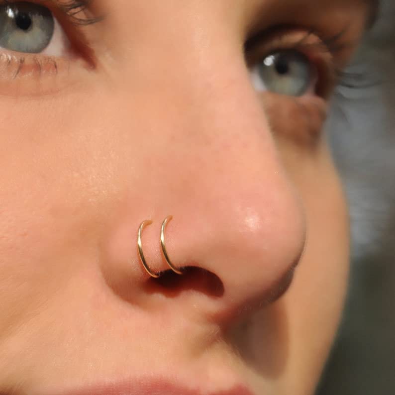 QWALIT Nose Rings Nose Rings Hoops Double Hoop Nose Rings for Women Nose Piercings Jewelry Double Nose Ring for Single Piercing