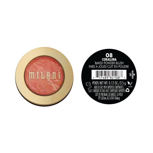 Milani Baked Blush - Corallina (012 Ounce) Cruelty-Free Powder Blush - Shape, Contour & Highlight Face For A Shimmery Or Matte F