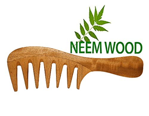 Rufiys Pure Neem Wooden Wide Tooth Comb | Neem Wood Hair Comb For Women & Men | Hair Growth | Anti Dandruff | Detangling Comb Pa