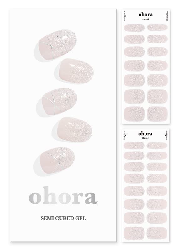 ohora Semi Cured Gel Nail Strips (N Dress Up) - White, Patterned, Works with Any UV/LED Nail Lamps, Salon-Quality, Long Lasting,