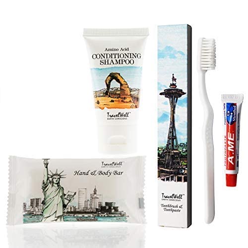 Travelwell Landscape Series Travel Size Mini Soap Bars 1.0Oz/28G, Shampoo & Conditioner 2 In 1, Tooth Cleaners,20 Each Individua