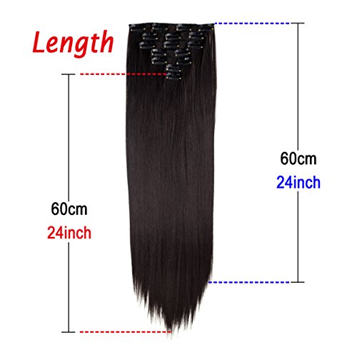Platinum Blonde Hair Extensions, 24''/60Cm 130G 7Pcs/Set Women Long Straight Synthetic Hair Full Head Clip In Hair Extensions Pi