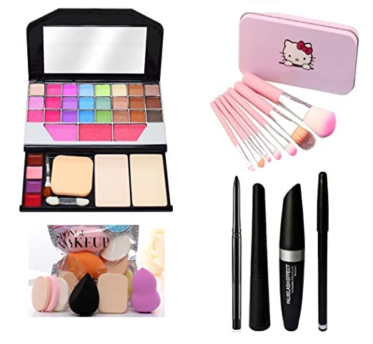 Glowhouse Fashion Makeup Kit For Girls Makeup Brushes 7 Piece Makeup Sponges 6 Piece Eye Liner & Kajal & Mascara & Eye Brow Penc