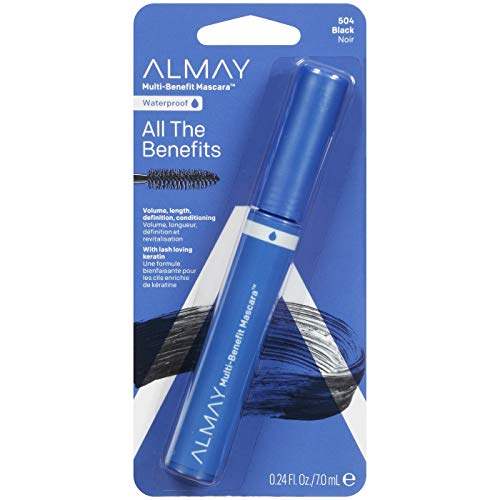 Almay Waterproof Mascara, Multi-Benefit Eye Makeup, Ophthalmologist Tested, Fragrance-Free, Hypoallergenic, Black, 0.24 Oz