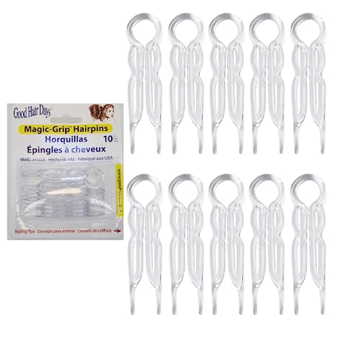 Good Hair Days U-shaped Magic Grip Hair Pins, Durable Plastic, 10 Count, Crystal Color, Ideal for Fine and Thick Hair