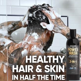 Derm Dude 3-in-1 Power Wash - Shampoo, Conditioner, and Body Wash for Men - Natural Coconut Oil and Aloe Vera, Gentle on Skin, P