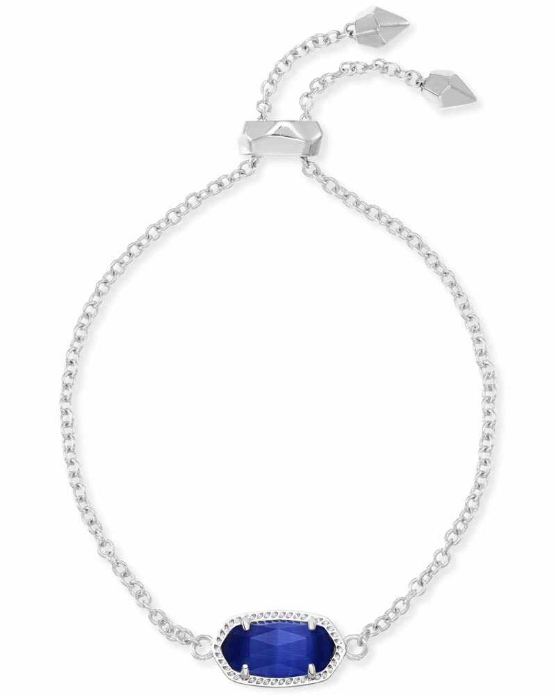 Kendra Scott Elaina Link Chain Bracelet for Women, Fashion Jewelry, Rhodium-Plated, Cobalt Cats Eye
