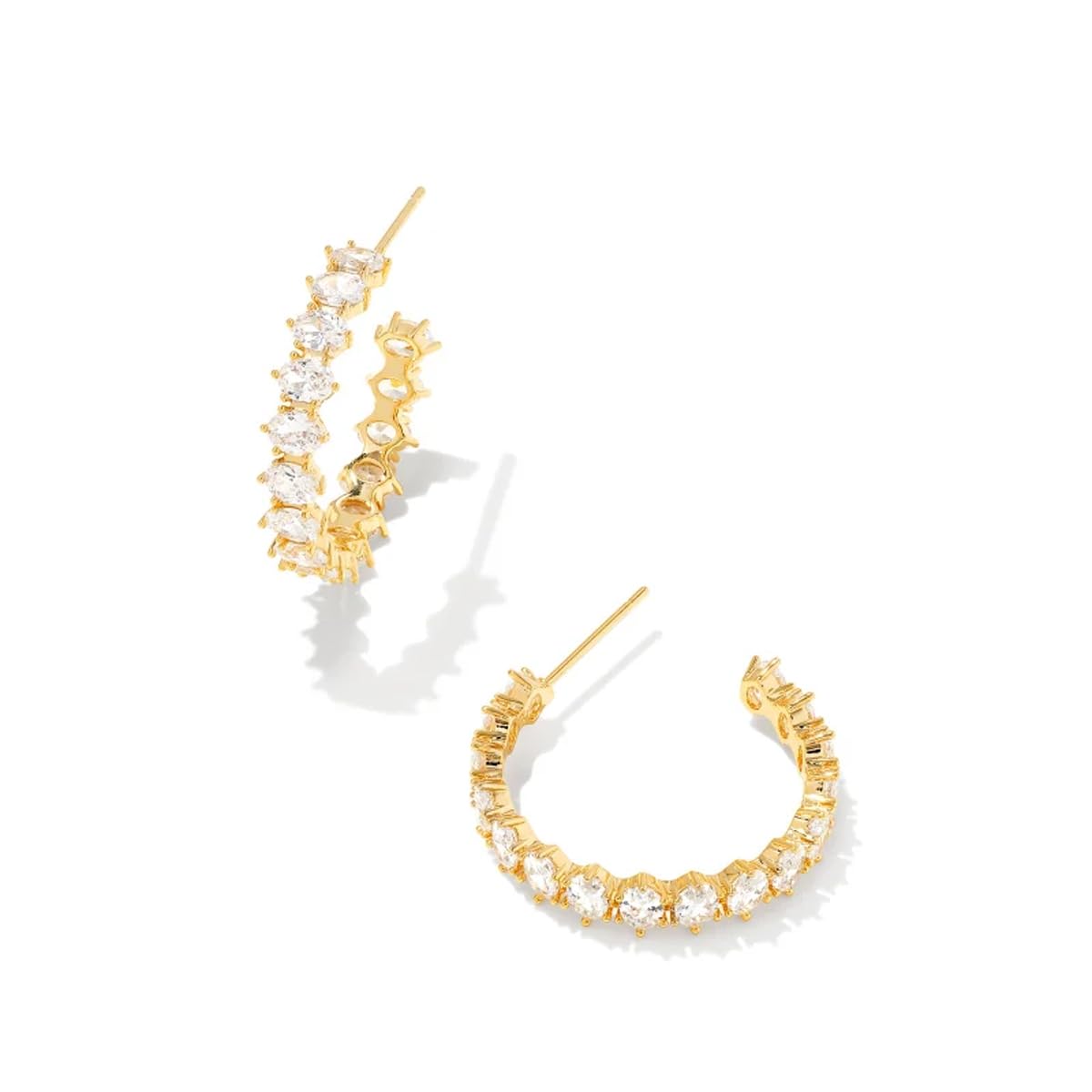 Kendra Scott Cailin 14k Gold-Plated Brass Crystal Hoop Earrings in White Crystal, Fashion Jewelry For Women