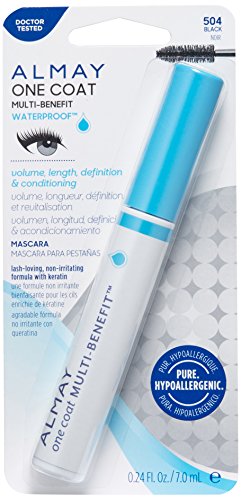 Almay Waterproof Mascara, Multi-Benefit Eye Makeup, Ophthalmologist Tested, Fragrance-Free, Hypoallergenic, Black, 0.24 Oz