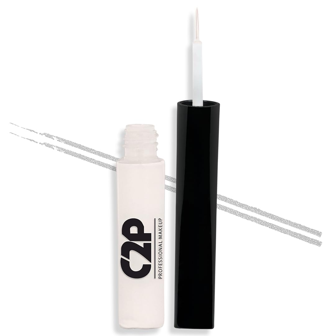 C2P Pro Frame Me Metallic Smudge Proof Liquid Eyeliner  Silver, 4Ml | LongLasting Eye Liner | Waterproof Glittery Eye Makeup |