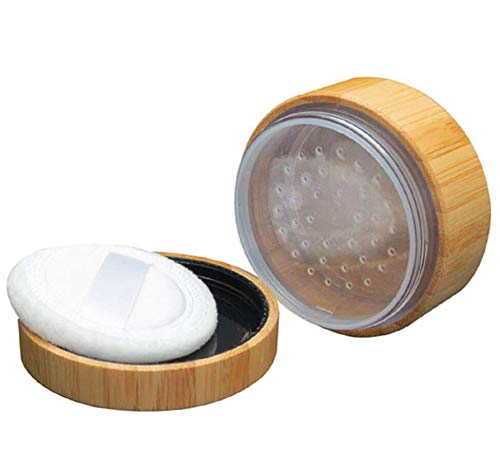 1Pk (30Ml/1Oz) Bamboo Empty Loose Powder Puff Case Container With Soft Sponge Puff And Sifter Lids Refillable Face And Baby Skin
