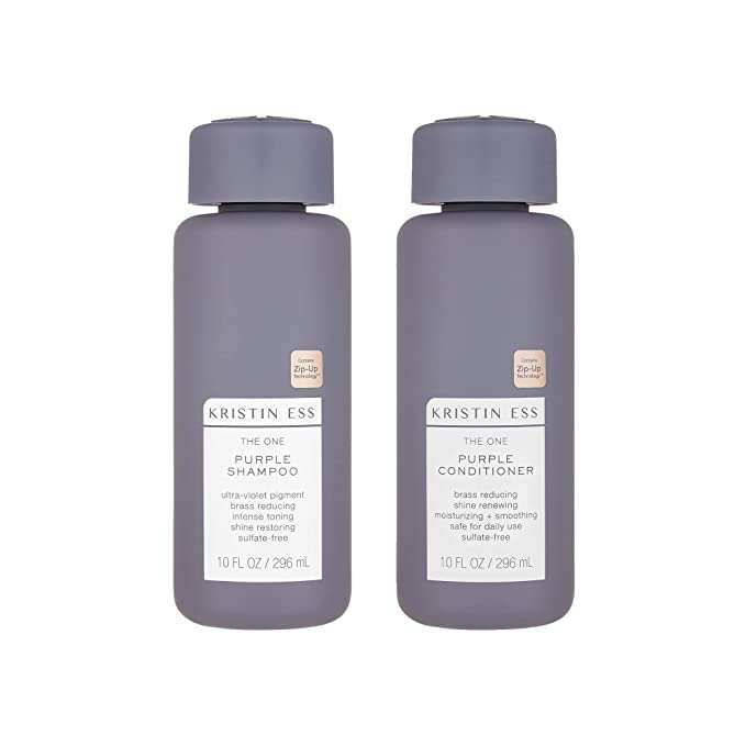 Kristin Ess Hair Purple Shampoo and Conditioner Set for Blonde, Brunette, Silver + Gray Hair, Anti Brass + Yellow Tones, Safe fo