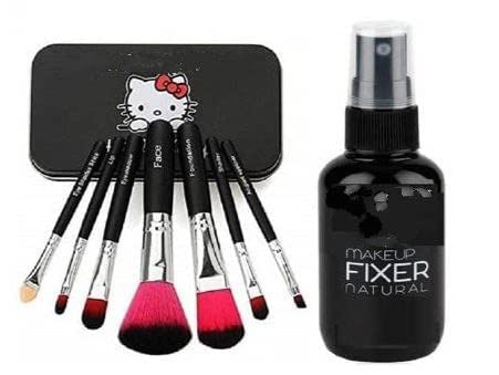 Jaayansha 7 Pcs Black Kitty Makeup Brushes Set With 1 Matte Fixer Spray  (Pack Of 8)
