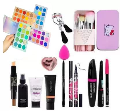 Tumr 60 Multicolor Eyeshadow With 7 Black Makeup Brushes,Contour Stick,Primer,Fixer,Foundation,Kajal,36H Eyeliner,Eyelashes & Cu