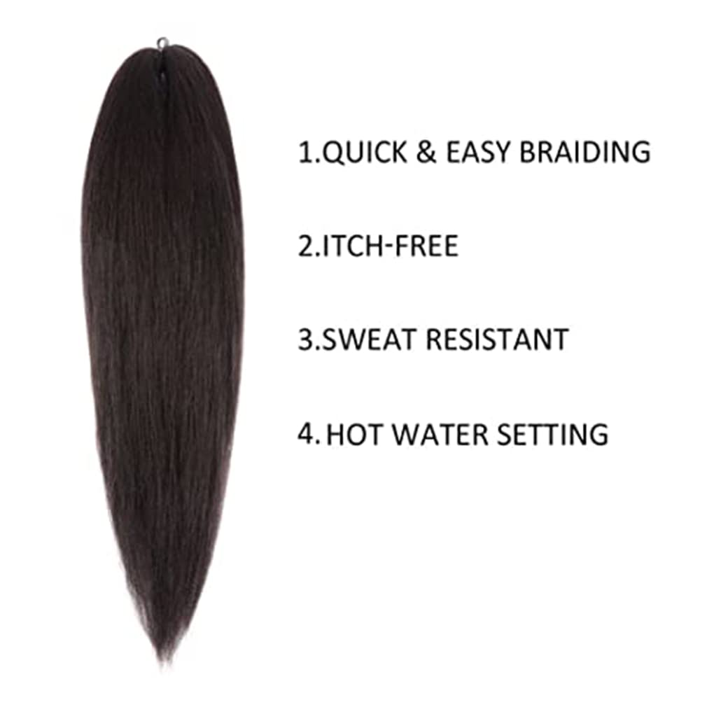 Difunee Pre-Stretched Braiding Hair - 24 Inch 8 Packs Long Braiding Hair Yaki Texture Soft Crochet Braids, Natrual Black Brown H