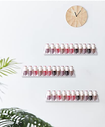 LikeU Nail Polish Rack Wall Mounted Shelf 4 Pack,Clear Acrylic Nail Polish Holder Organizer with Removable Anti-slip End Inserts