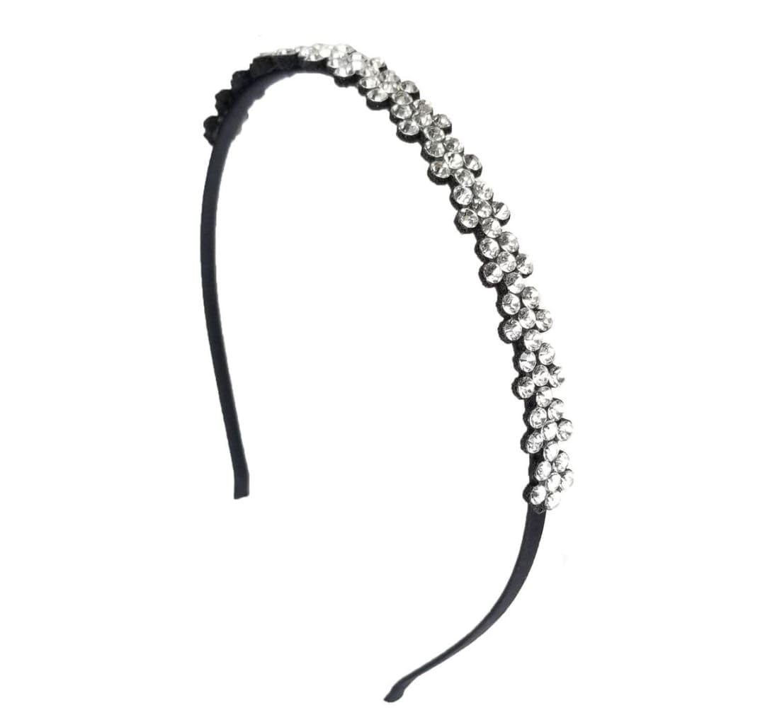 Truvic Black Hairband Headband Metal Daisy Flower With Crystal Rhinestones (Pack Of 1)