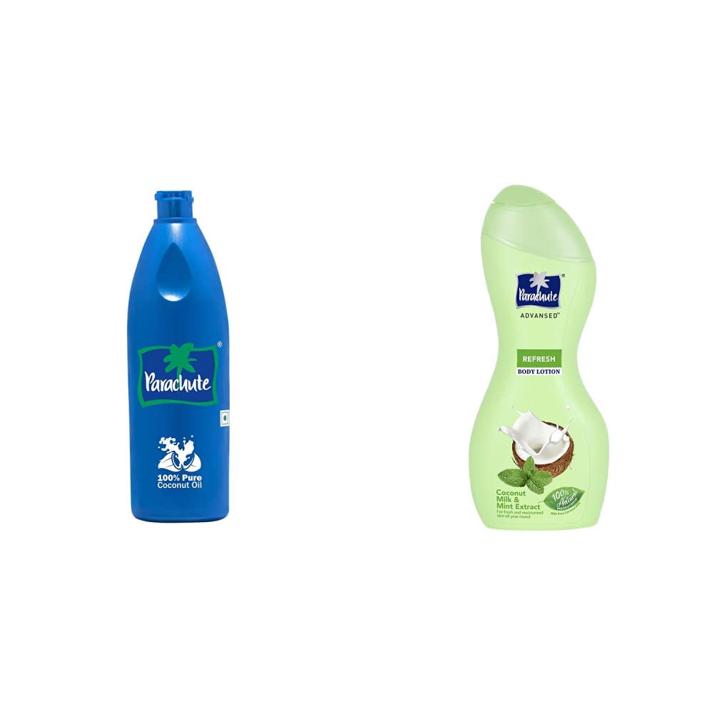 Parachute 100% Pure Coconut Oil, 600 Ml (Bottle) And Parachute Advansed Body Lotion Refresh, 250 Ml