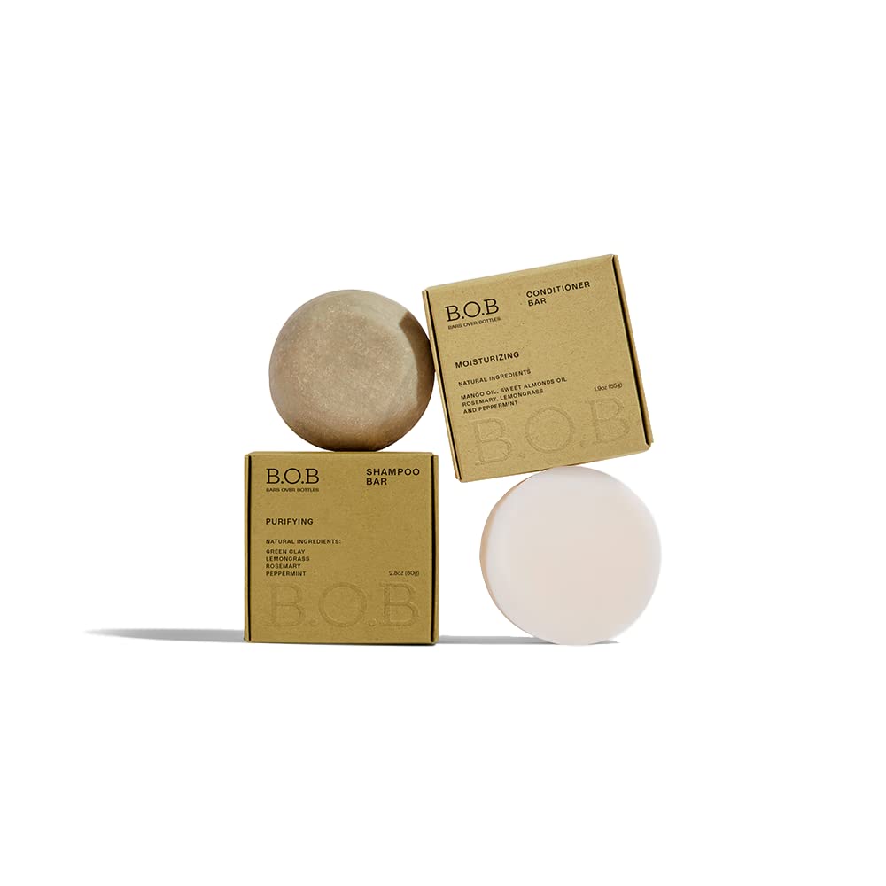 B.O.B Bars Over Bottles Oil Control Bundle, Purifying Shampoo Bar & Moisturizing Conditioner, Hair Care, Ideal Ph Balance, Natur