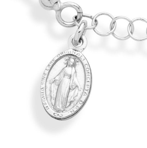 Miabella 925 Sterling Silver Italian Rosary Cross Bead Charm Link Chain Bracelet for Women Teen Girls, Adjustable, Made in Italy