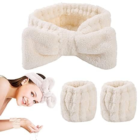 FIZLOZ 3 Pcs Headband and Wristband Set, Microfiber Wrist, Wrist Wash Bands, Skincare Headbands Makeup Headband with Wrist Band,