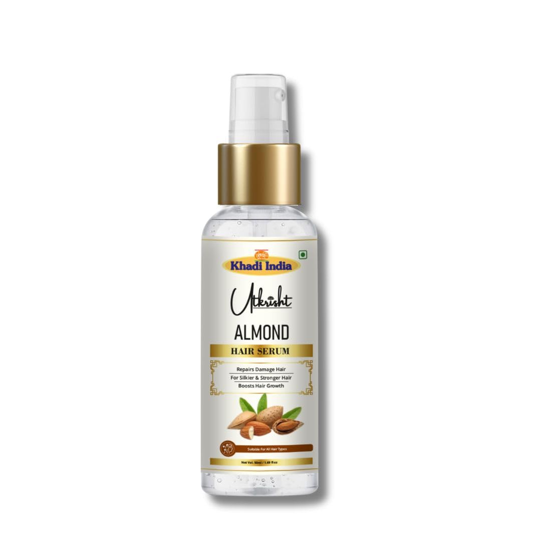 Utkrisht Khadi Almond Hair Serum For Dry & Frizzy Hair, Lightweight NonSticky, Smooth Silky Damage Repair, 50Gm