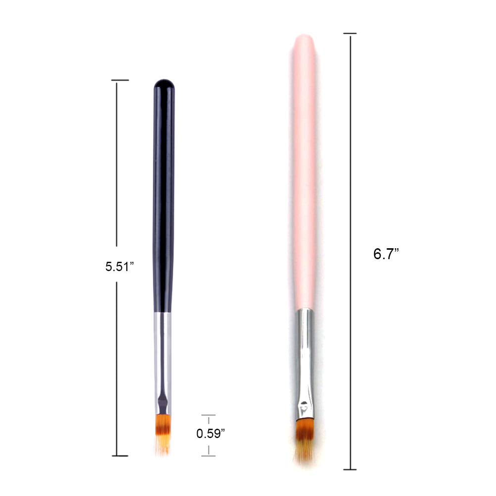 WOKOTO 2PCS Black And Pink Nail Ombre Brushes Gradient Painting Pens Brushes With Wood Handle Uv Gel Nail Art Manicure Brushes K