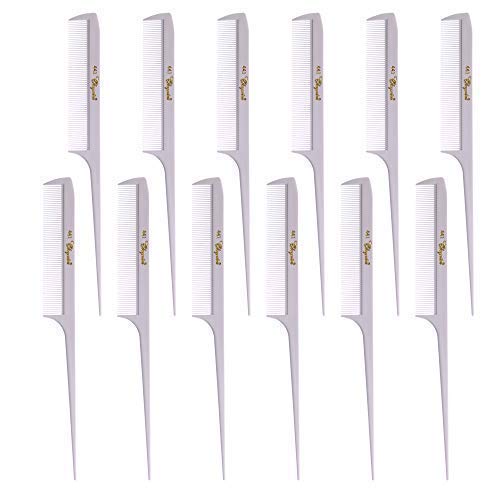 Krest Cleopatra 8-1/2 inch Rattail Combs Extra Fine Tooth. Rat Tail Comb Model #441. Color White. 1 Dozen.