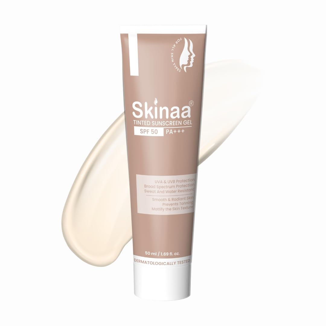 Skinaa Tinted Sunscreen SPF 50+ PA+++ Gel | Lightweight Hydrating Tinted Sun Screen for Oily & Dry Skin | Broad Spectrum UVA/UVB