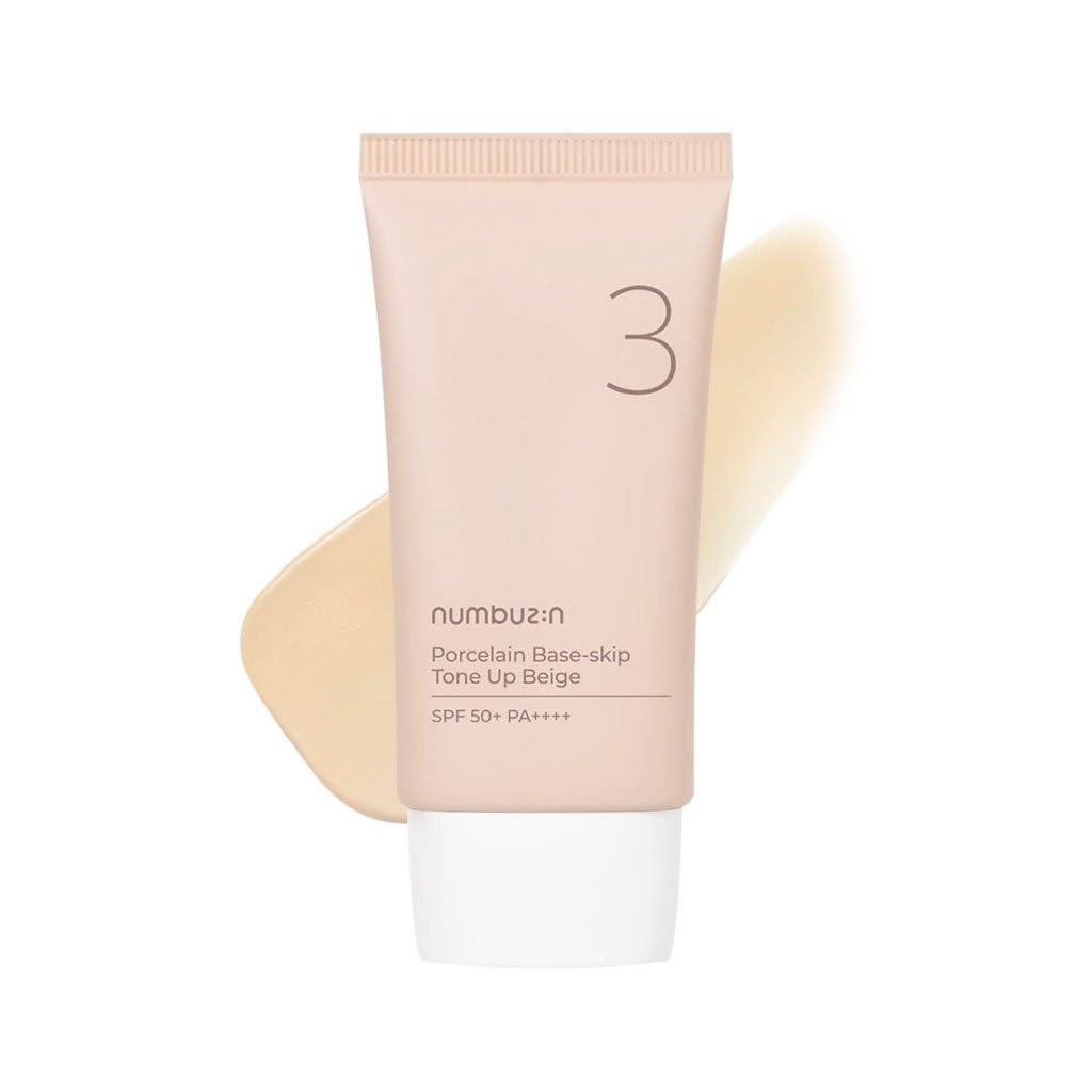 numbuzin No.3 Porcelain Base-skip Tone Up Beige | Powdery Finish, Light, Natural Coverage, Tinted, Beige Color | 1.69 fl oz