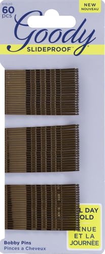 Goody SlideProof Bobby Pins, Brown, 60-count, Pack of 1