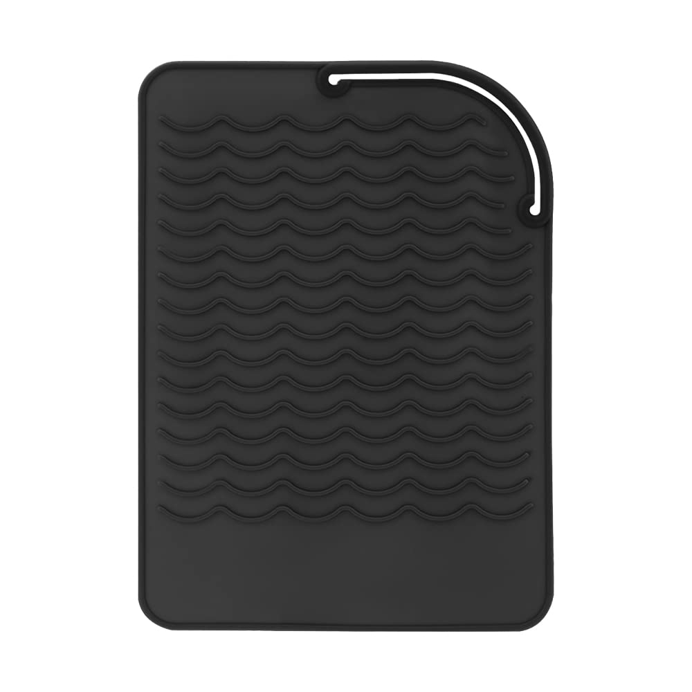 Heat Resistant Mat for Curling Iron, Flat Irons and Hair Straightener Hair Styling Tools 9 '' x 6.5 '', Food Grade Silicone, Bla